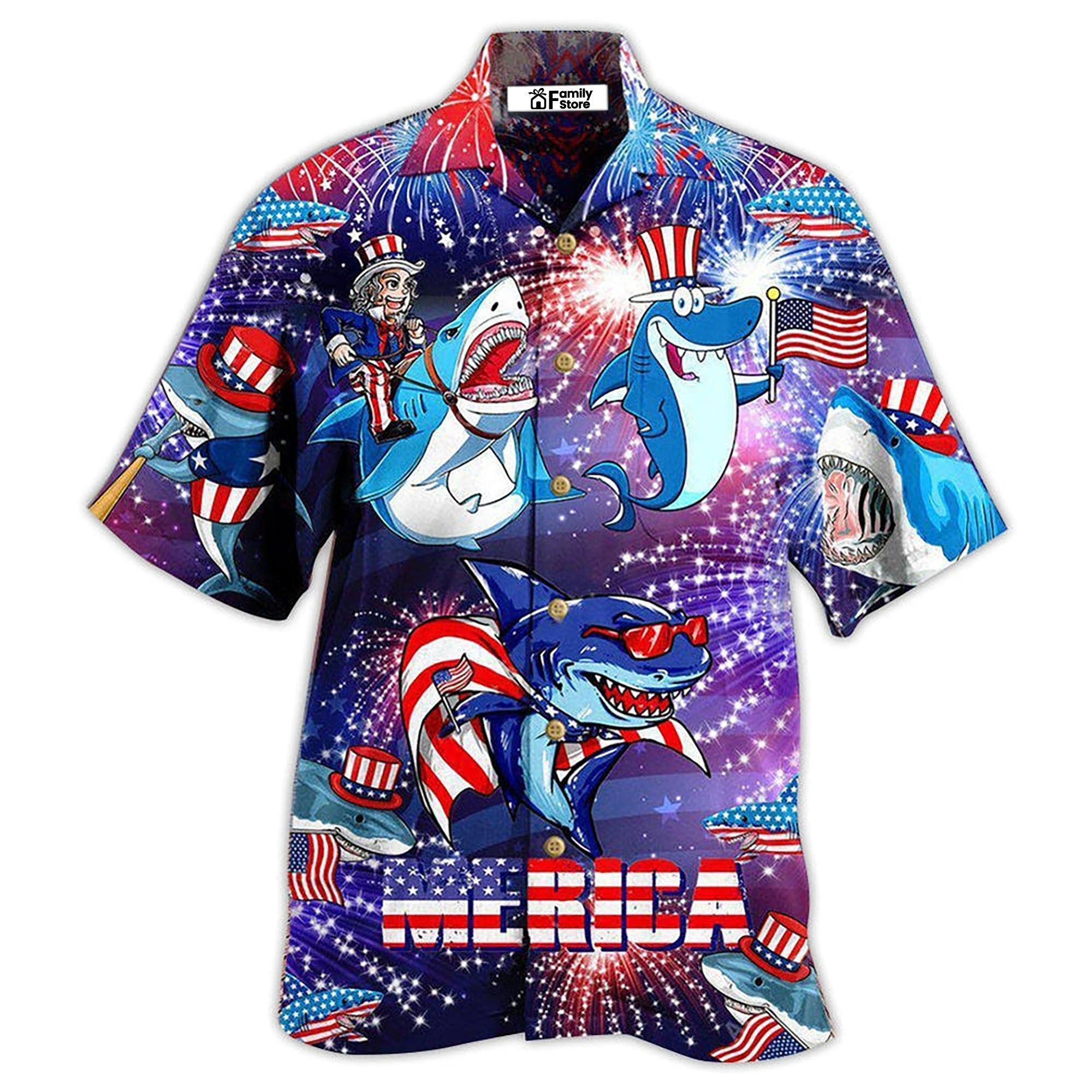 Shark Merica Patriotic Hawaiian Shirt Shark Merica Patriotic Hawaiian Shirt