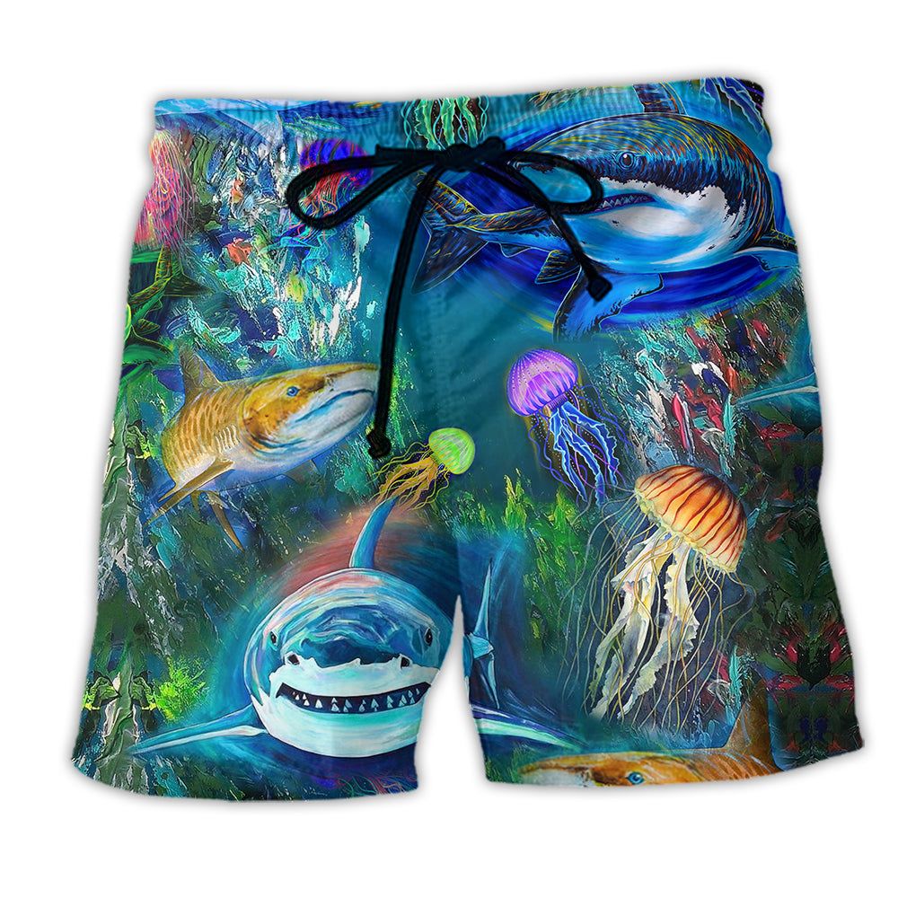 Shark Over Sea Awesome Life Trendy Aloha Hawaiian Beach Shorts