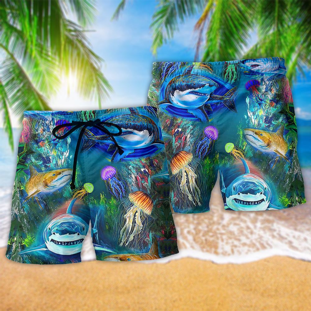 Shark Over Sea Awesome Life Trendy Aloha Hawaiian Beach Shorts