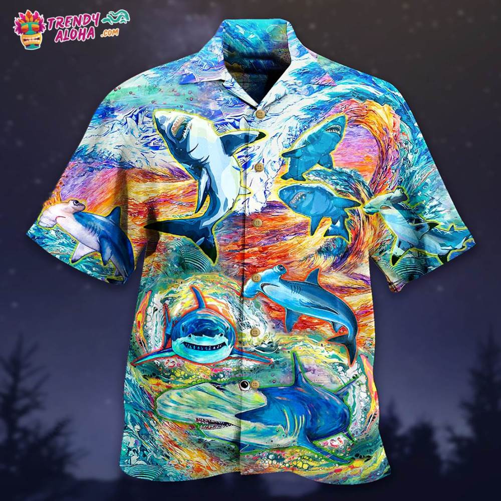 Shark Painting Color Hawaiian Shirt – Trendy Aloha