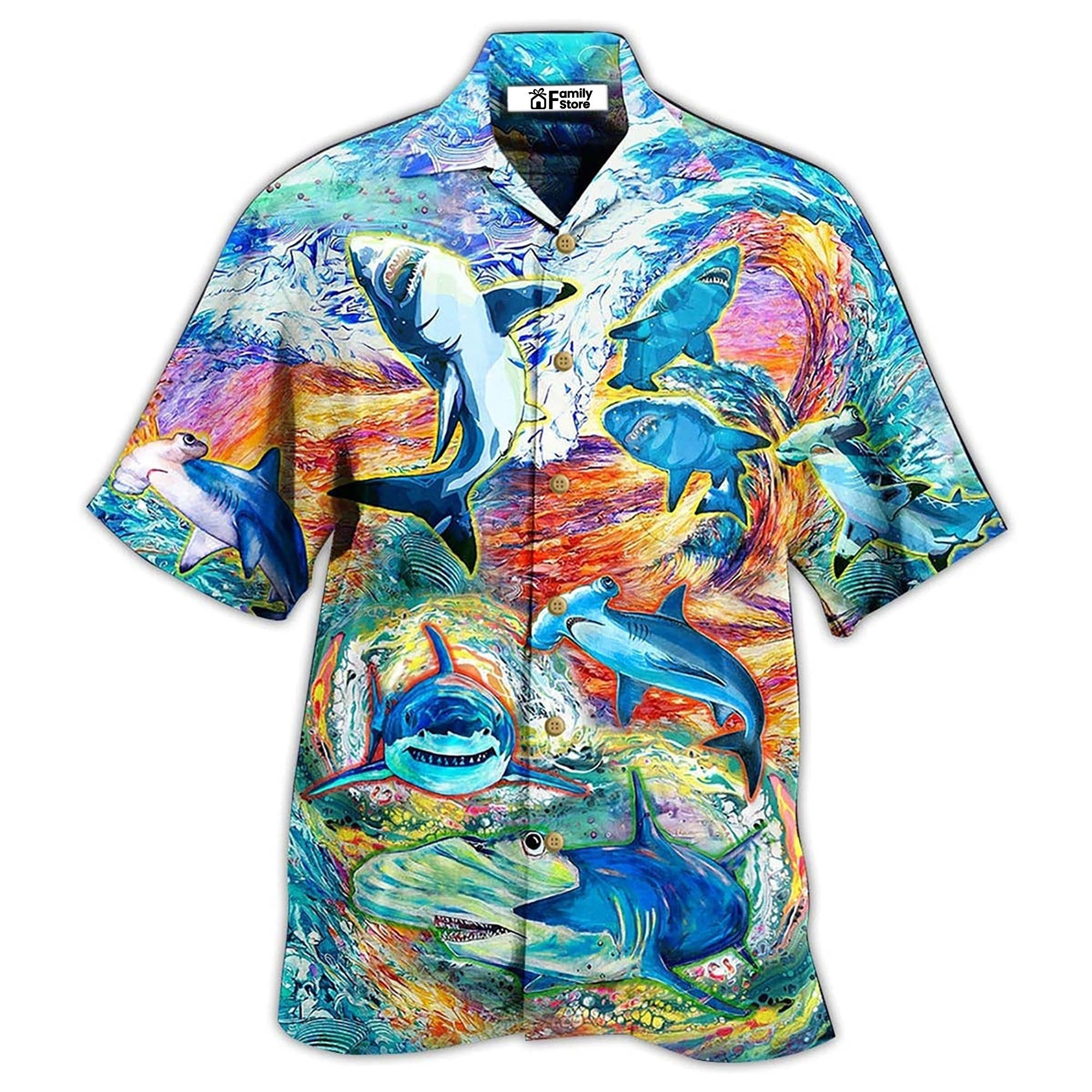 Shark Painting Color Hawaiian Shirt Shark Painting Color Hawaiian Shirt
