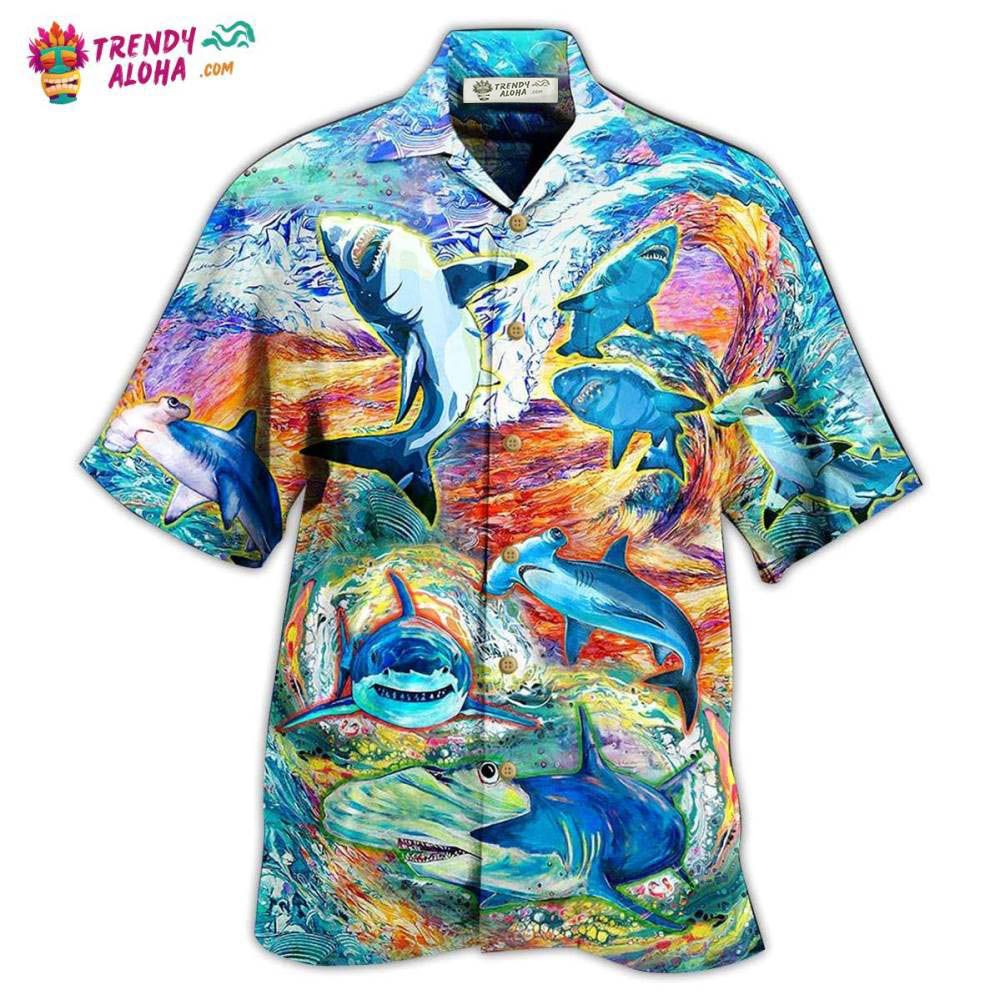 Shark Painting Color Hawaiian Shirt – Trendy Aloha Shark Painting Color Hawaiian Shirt – Trendy Aloha