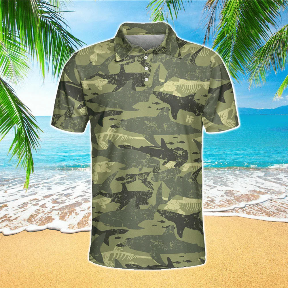Shark Pattern Aloha Shirt, Trendy Hawaiian Shirt For Shark Lovers