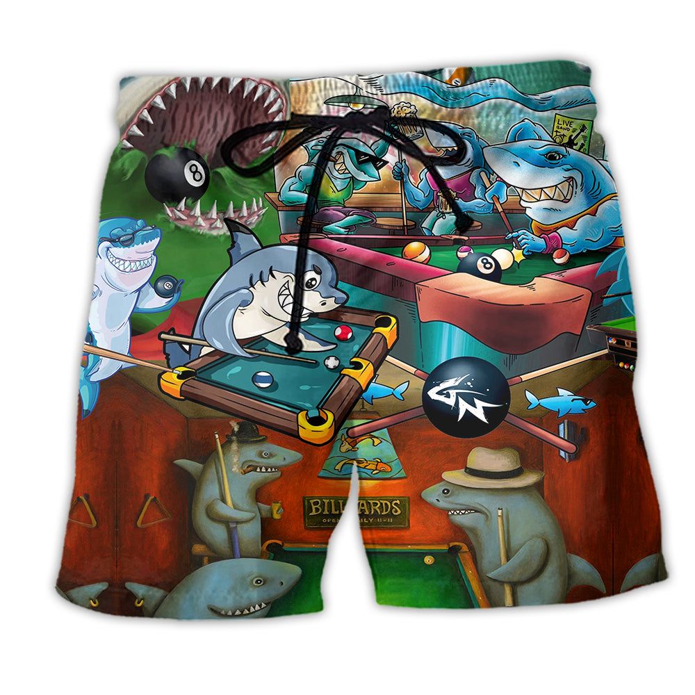 Shark Pool Play Billiards Trendy Aloha Hawaiian Beach Shorts