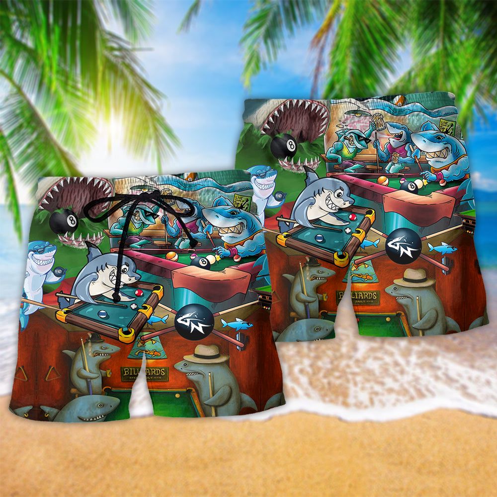 Shark Pool Play Billiards Trendy Aloha Hawaiian Beach Shorts