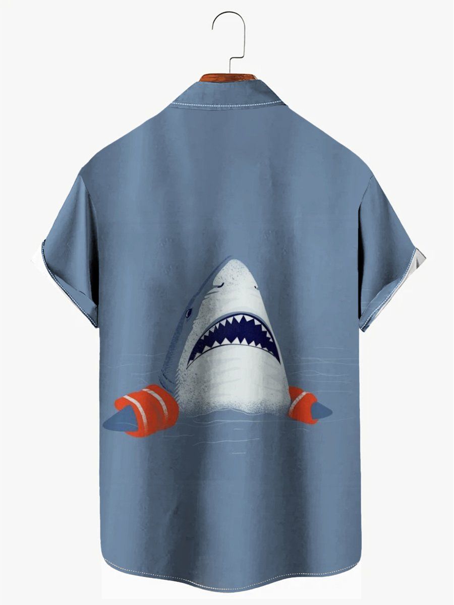 Shark Print Casual Hawaiia Short Sleeve Shirt