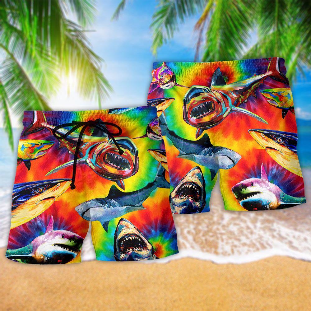 Shark Rainbow Life Style Trendy Aloha Hawaiian Beach Shorts