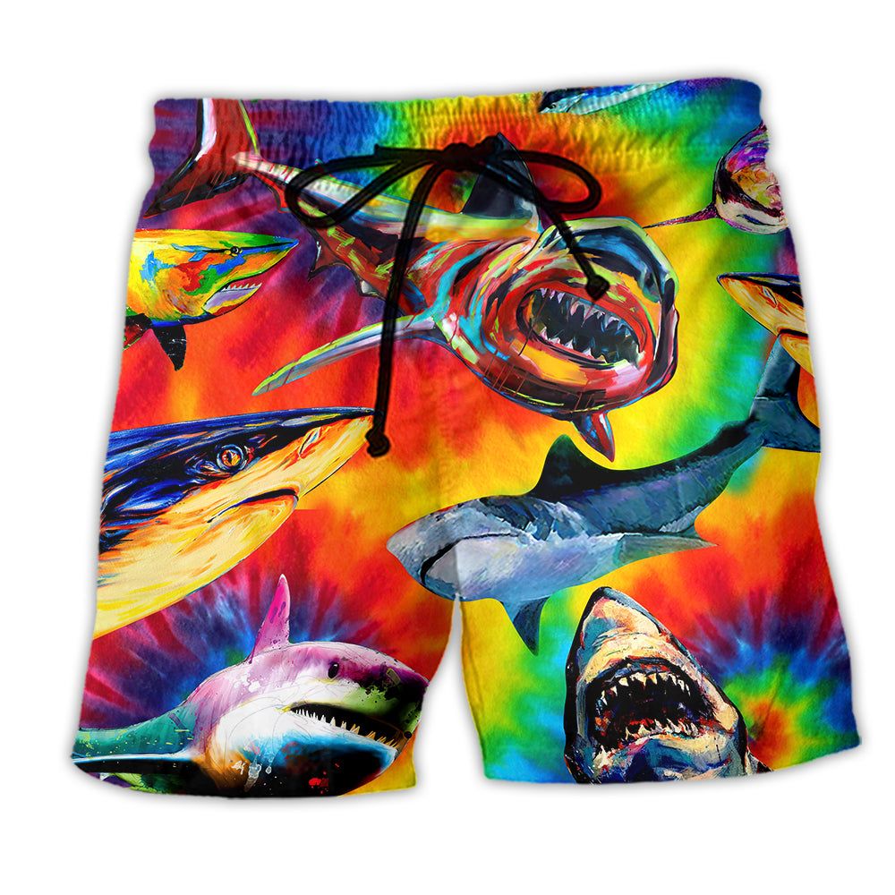 Shark Rainbow Life Style Trendy Aloha Hawaiian Beach Shorts