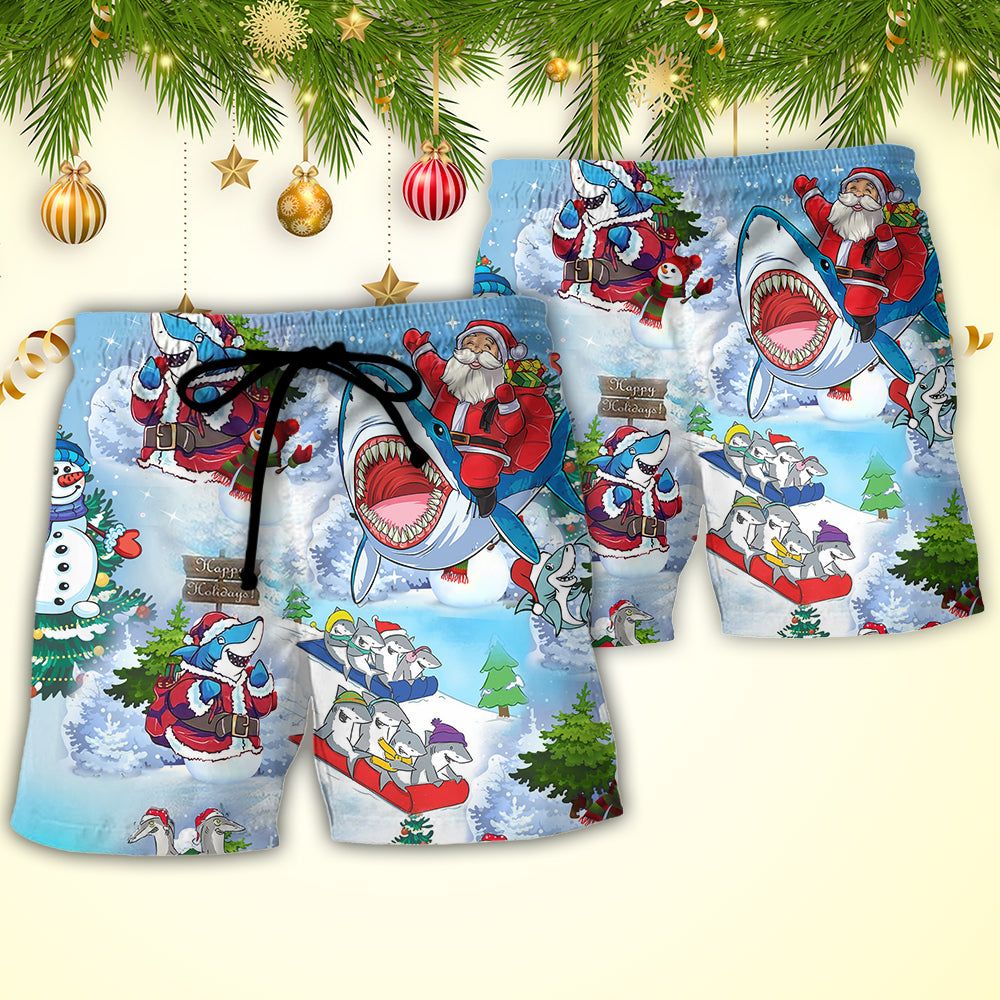 Shark Santa Love Xmas Merry Christmas Trendy Aloha Hawaiian Beach Shorts