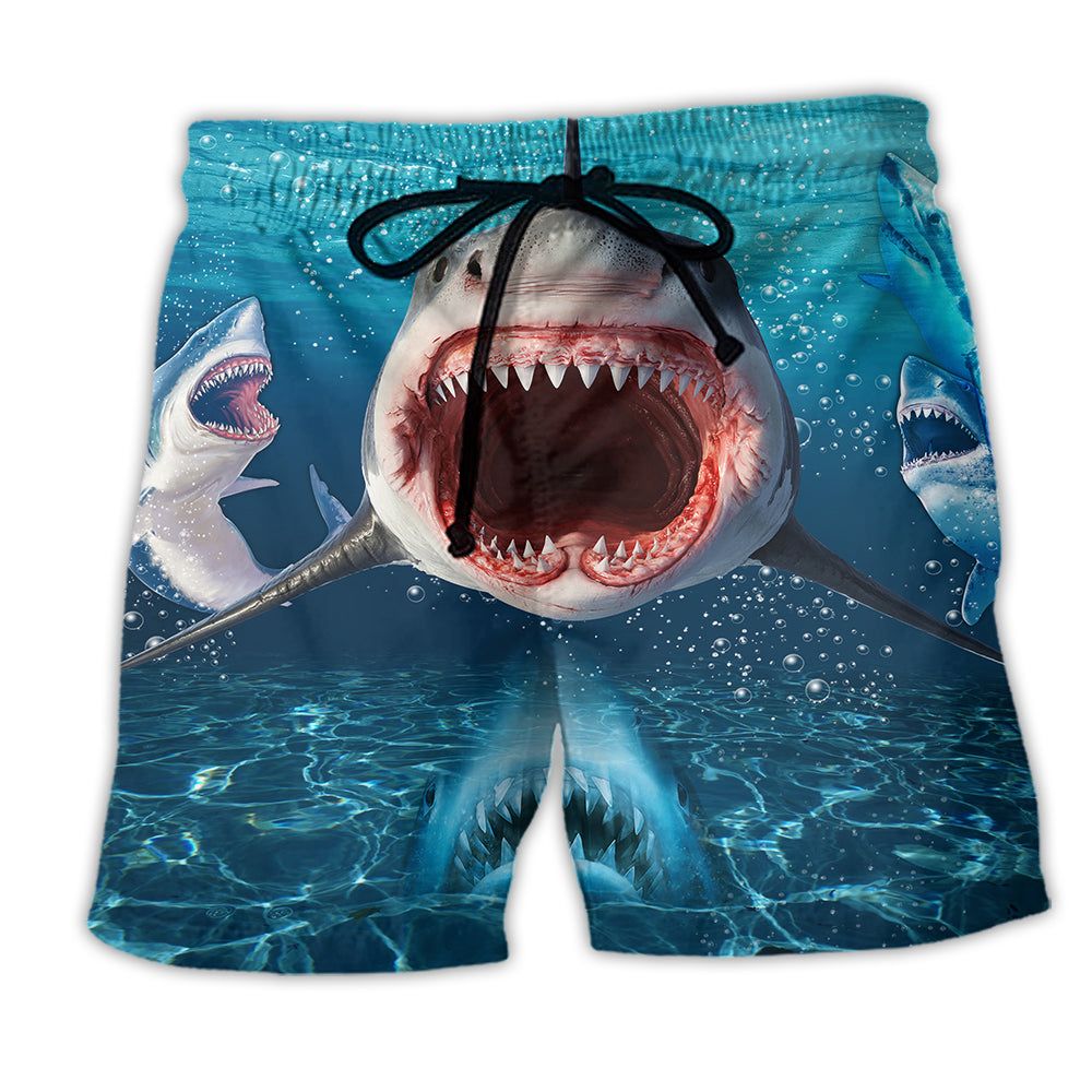 Shark Show Your Teeth Large Mouth Trendy Aloha Hawaiian Beach Shorts
