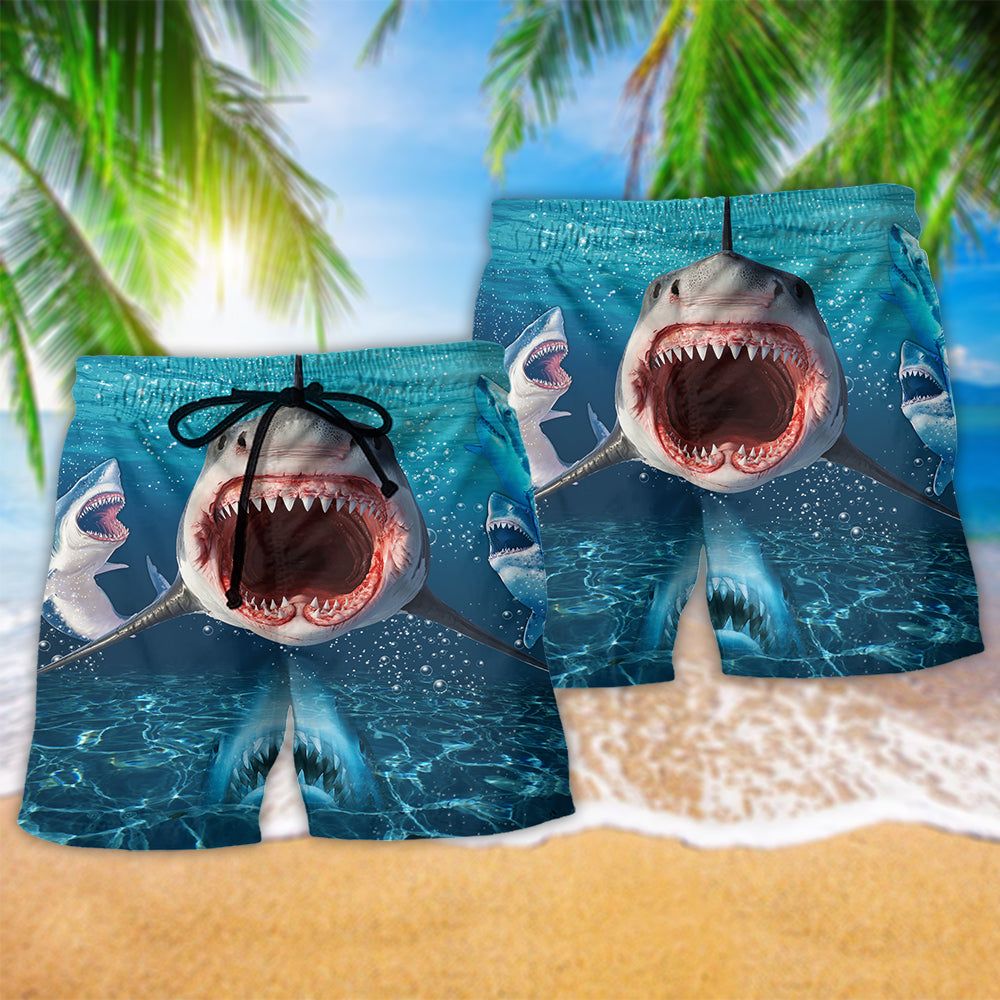 Shark Show Your Teeth Large Mouth Trendy Aloha Hawaiian Beach Shorts