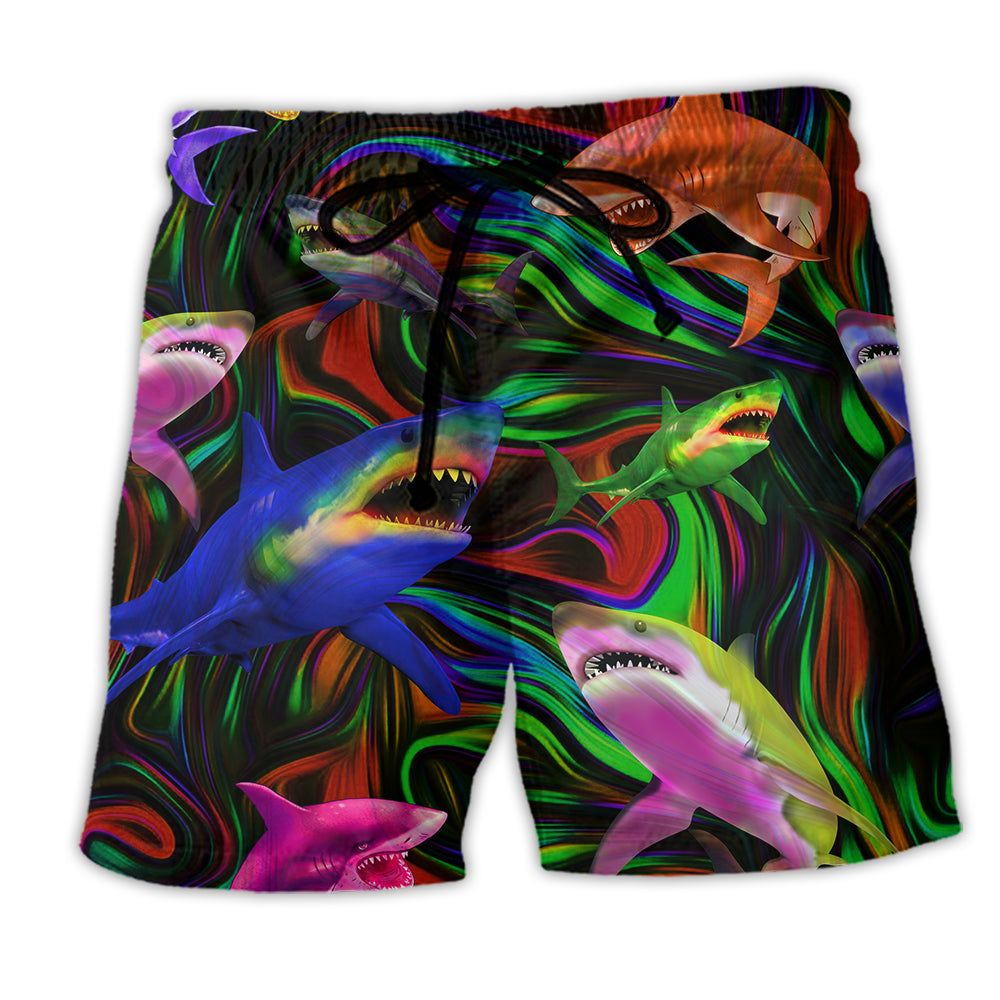 Shark Style Lover Dark Colors Trendy Aloha Hawaiian Beach Shorts