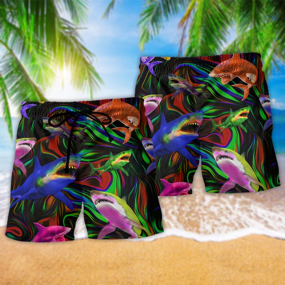 Shark Style Lover Dark Colors Trendy Aloha Hawaiian Beach Shorts