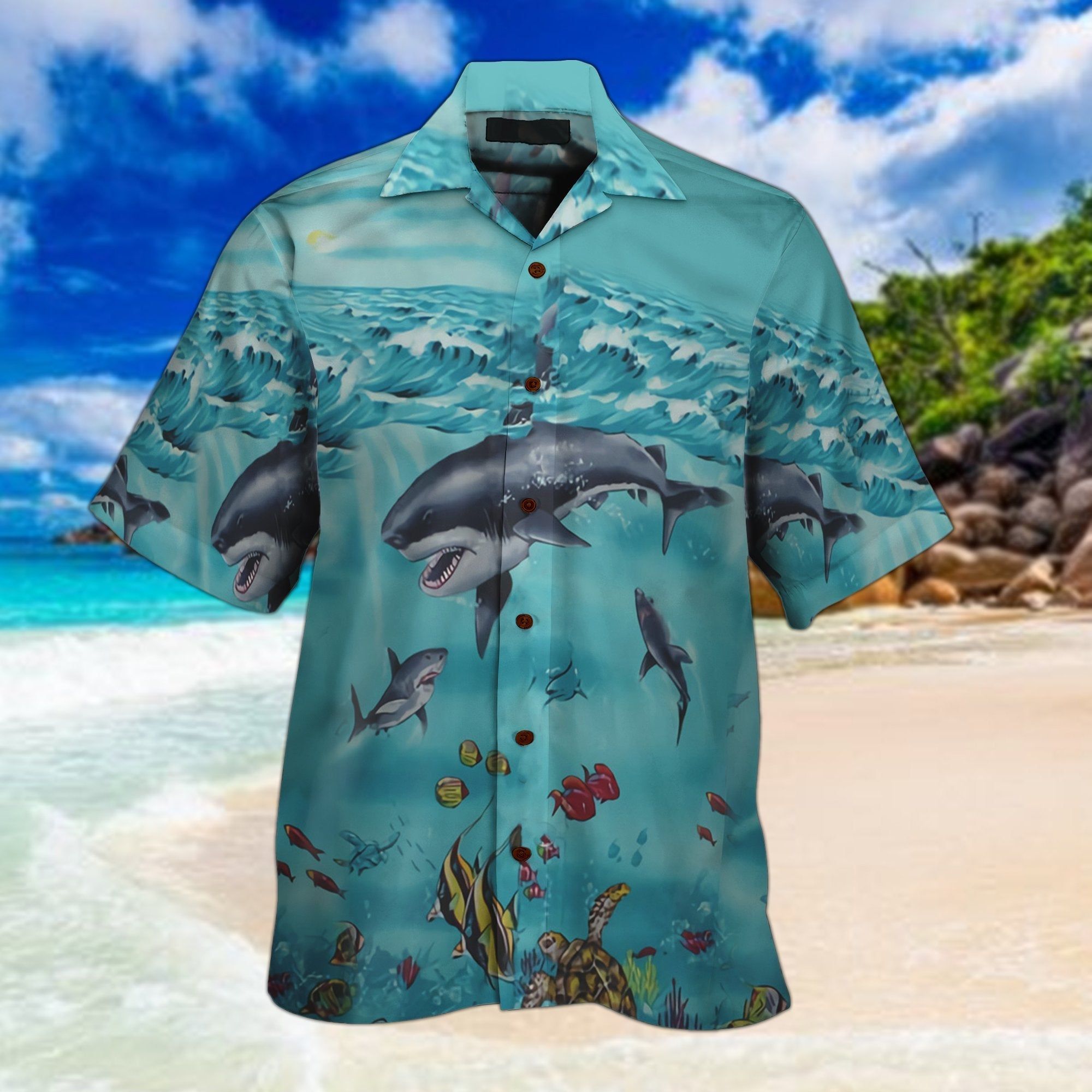 Shark Swimming 3D All Over Printed Hawaiian Shirt And Short Shark Swimming 3D All Over Printed Hawaiian Shirt And Short