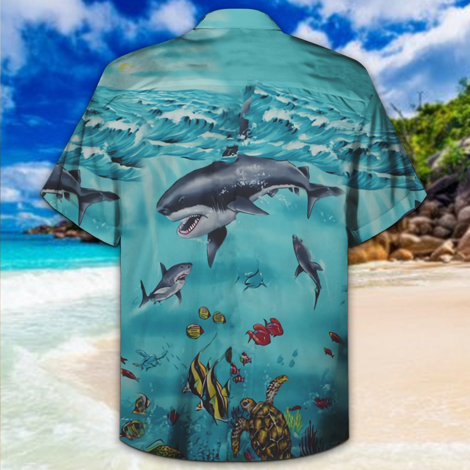 Shark Swimming 3D All Over Printed Hawaiian Shirt And Short