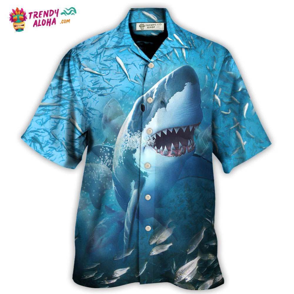 Shark Swims Through Baitfish Shoal Hawaiian Shirt – Trendy Aloha