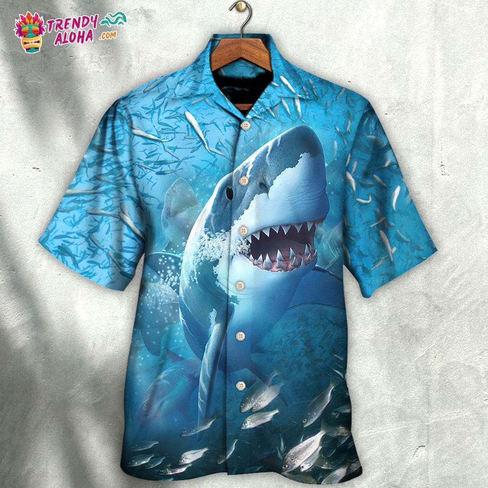 Shark Swims Through Baitfish Shoal Hawaiian Shirt – Trendy Aloha