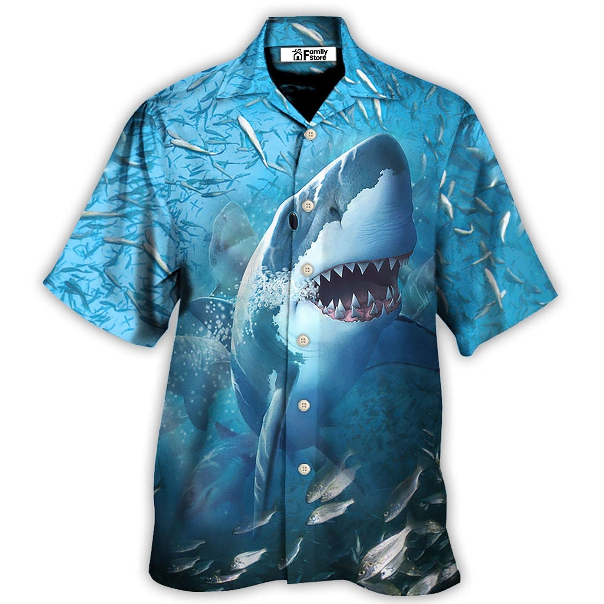 Shark Swims Through Baitfish Shoal Hawaiian Shirt Shark Swims Through Baitfish Shoal Hawaiian Shirt