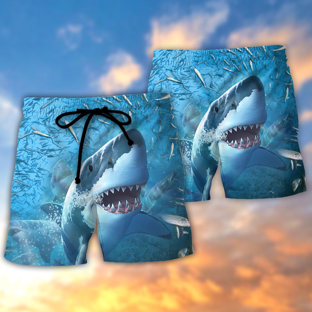 Shark Swims Through Baitfish Shoal Trendy Aloha Hawaiian Beach Shorts