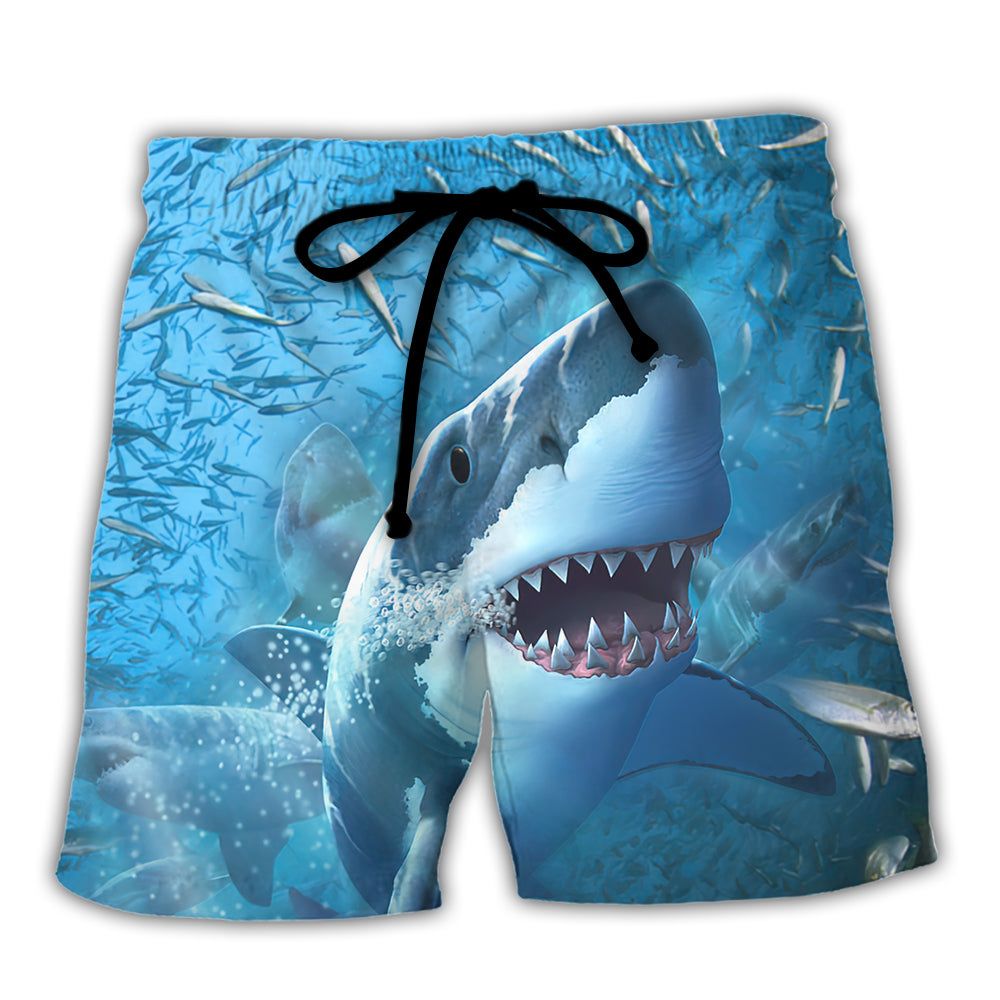 Shark Swims Through Baitfish Shoal Trendy Aloha Hawaiian Beach Shorts