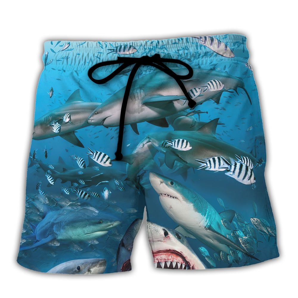 Shark That Hunt In Packs Trendy Aloha Hawaiian Beach Shorts