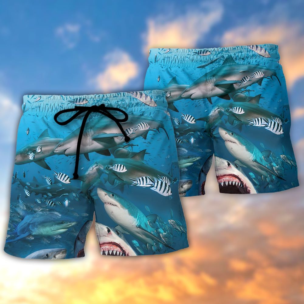 Shark That Hunt In Packs Trendy Aloha Hawaiian Beach Shorts