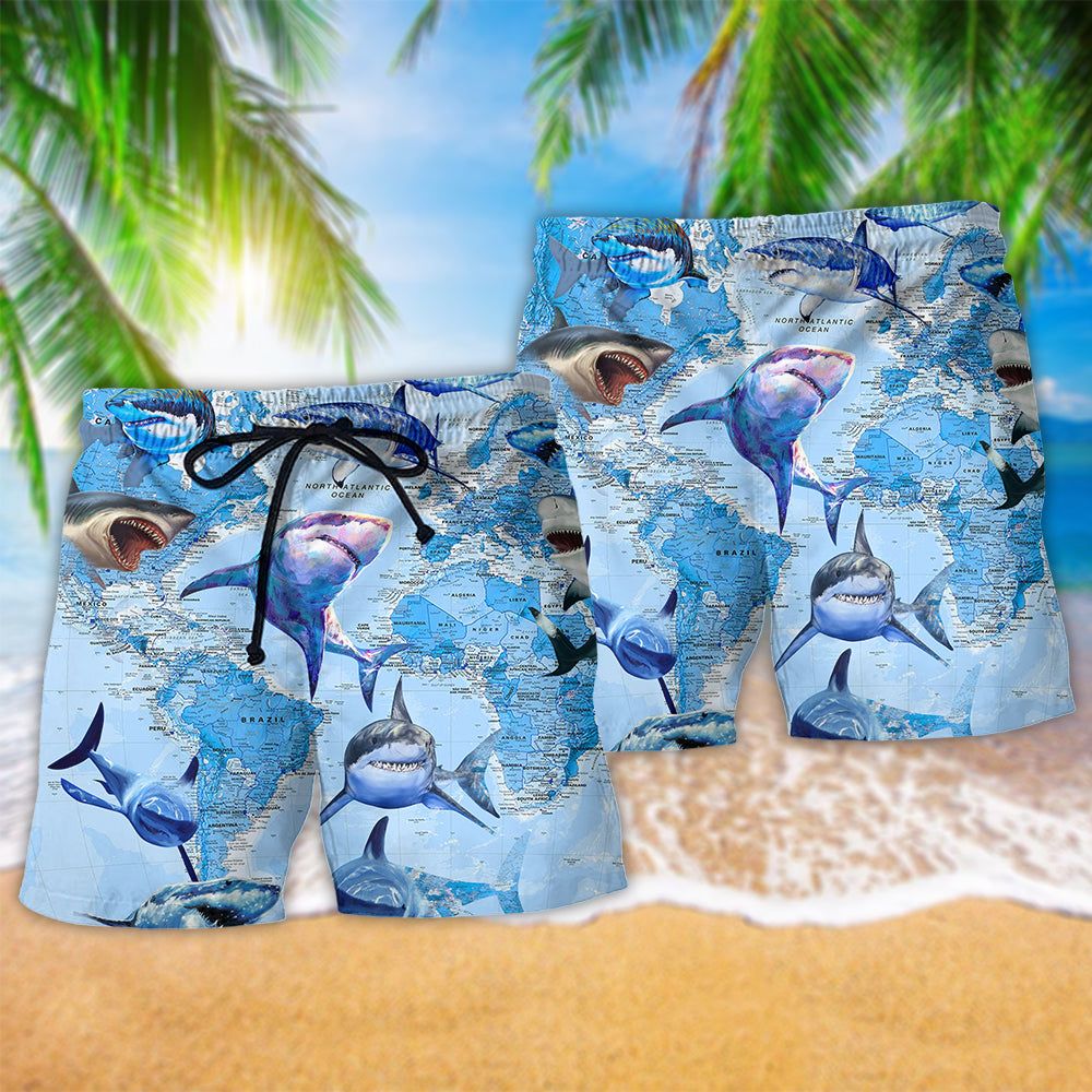 Shark The Great White Sharks World Trendy Aloha Hawaiian Beach Shorts