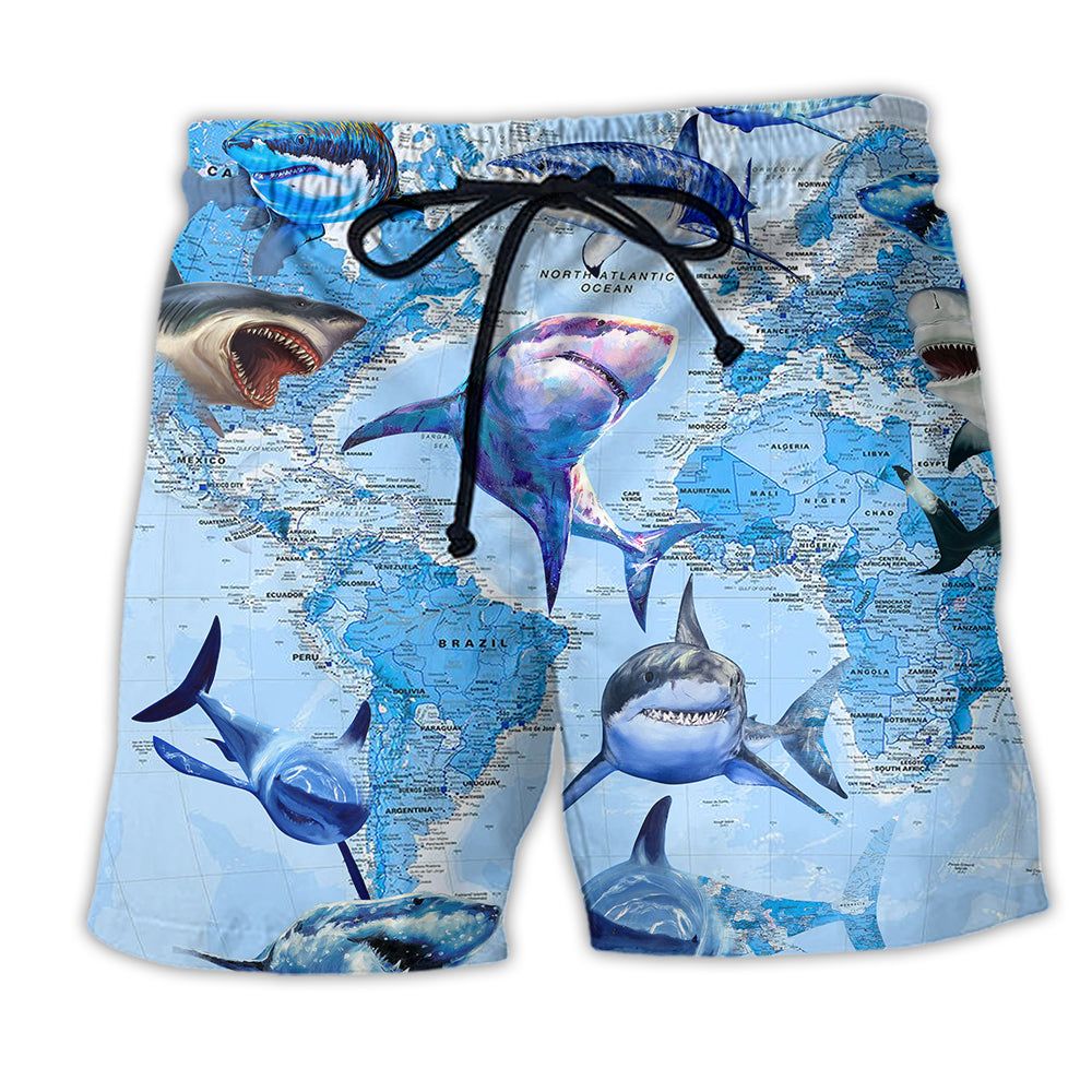 Shark The Great White Sharks World Trendy Aloha Hawaiian Beach Shorts Shark The Great White Sharks World Trendy Aloha Hawaiian Beach Shorts