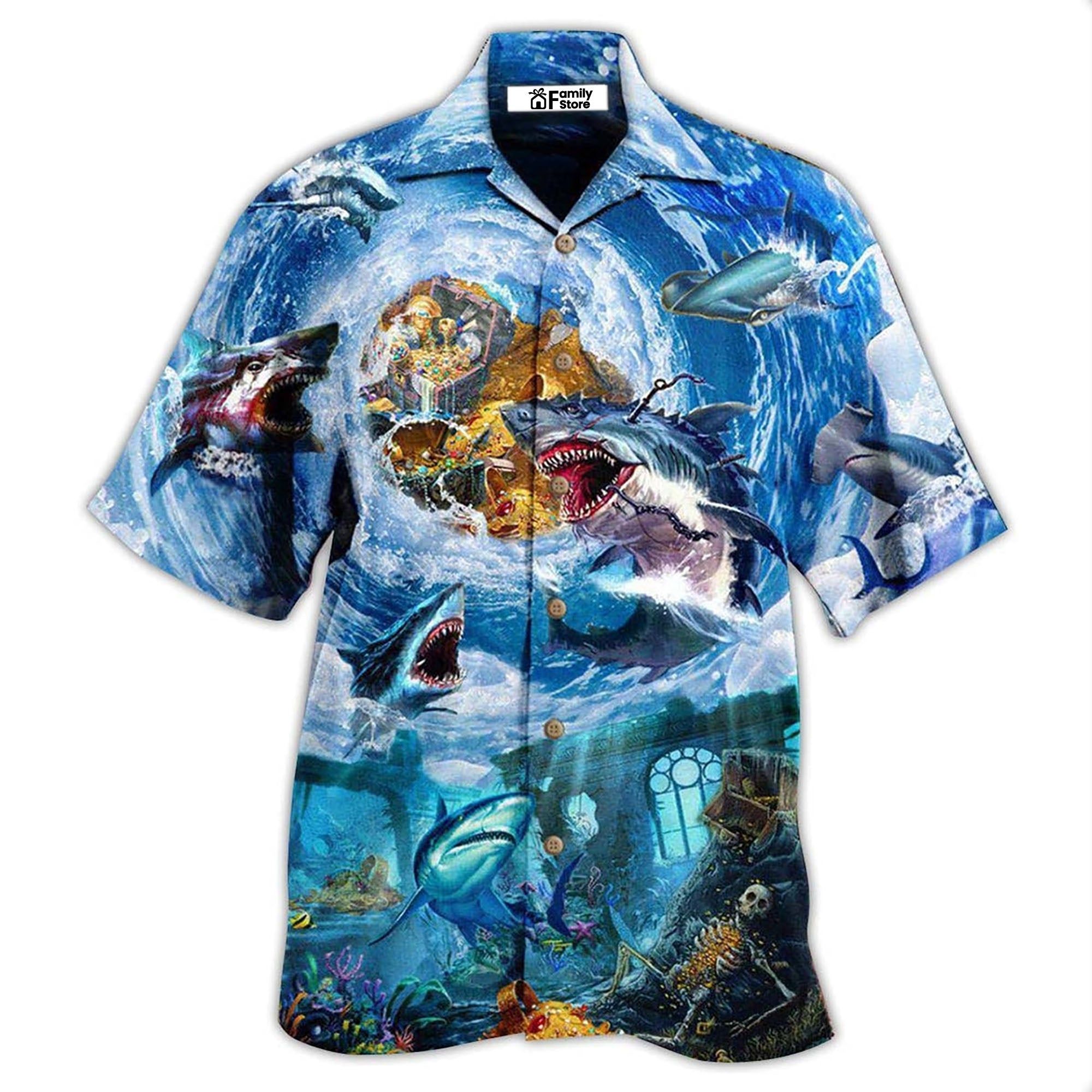Shark Treasure Blue Ocean Hawaiian Shirt Shark Treasure Blue Ocean Hawaiian Shirt
