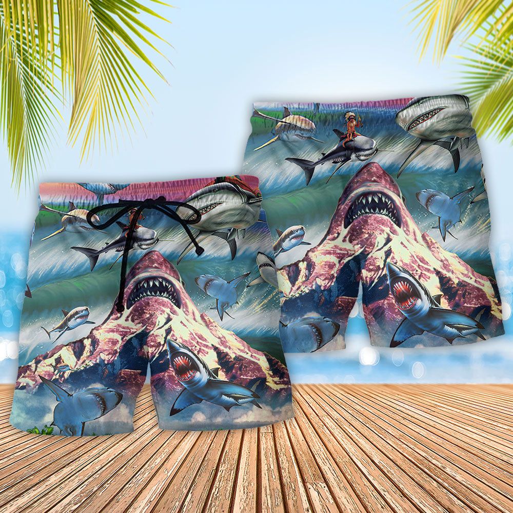 Shark You Still Find Shark Sunset Trendy Aloha Hawaiian Beach Shorts