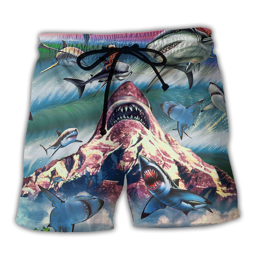Shark You Still Find Shark Sunset Trendy Aloha Hawaiian Beach Shorts
