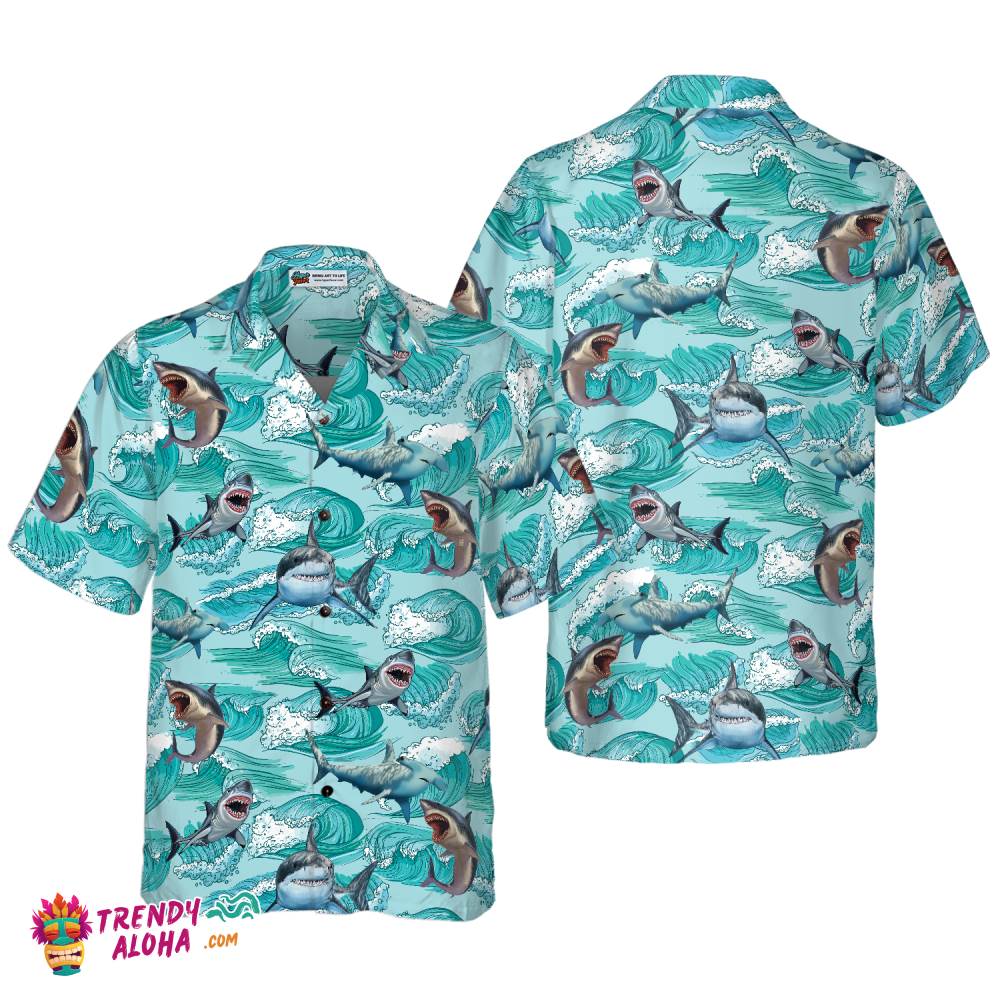 Sharks On Sea Waves Hawaiian Shirt