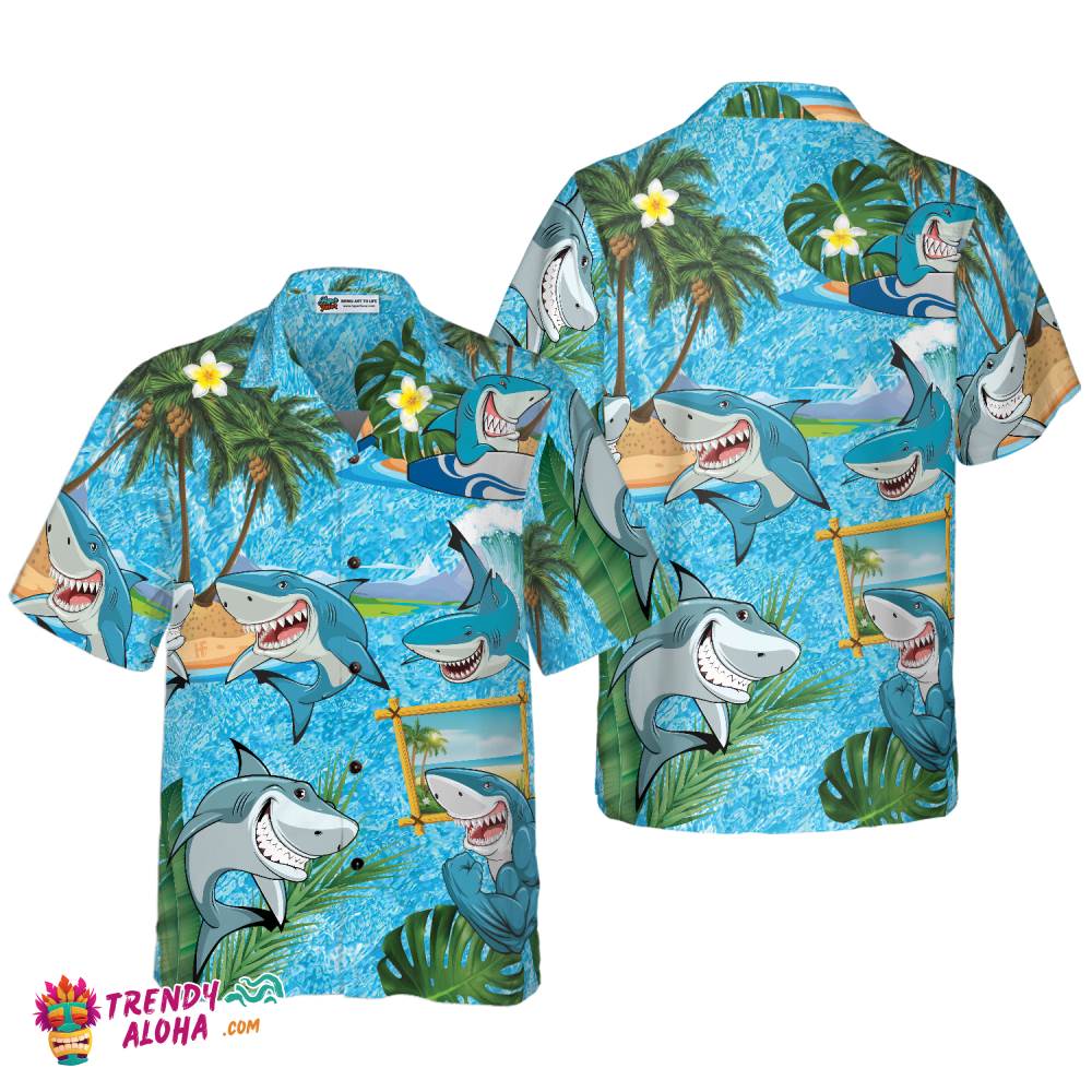 Sharks On The Beach Hawaiian Shirt