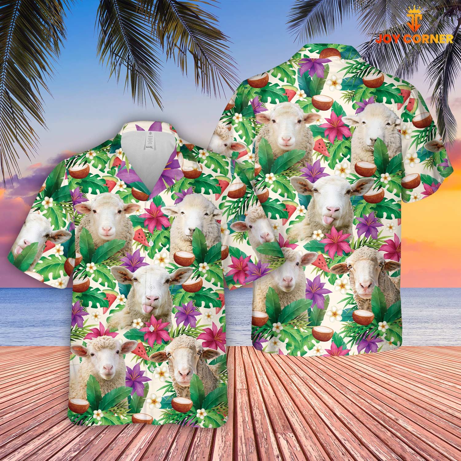 Sheep Featured Hawaiian Shirt With Summertime Florals In 3D Premium Print Detail