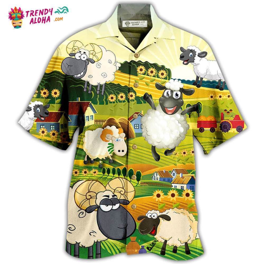 Sheep Happiness Sunflower Field Hawaiian Shirt – Trendy Aloha