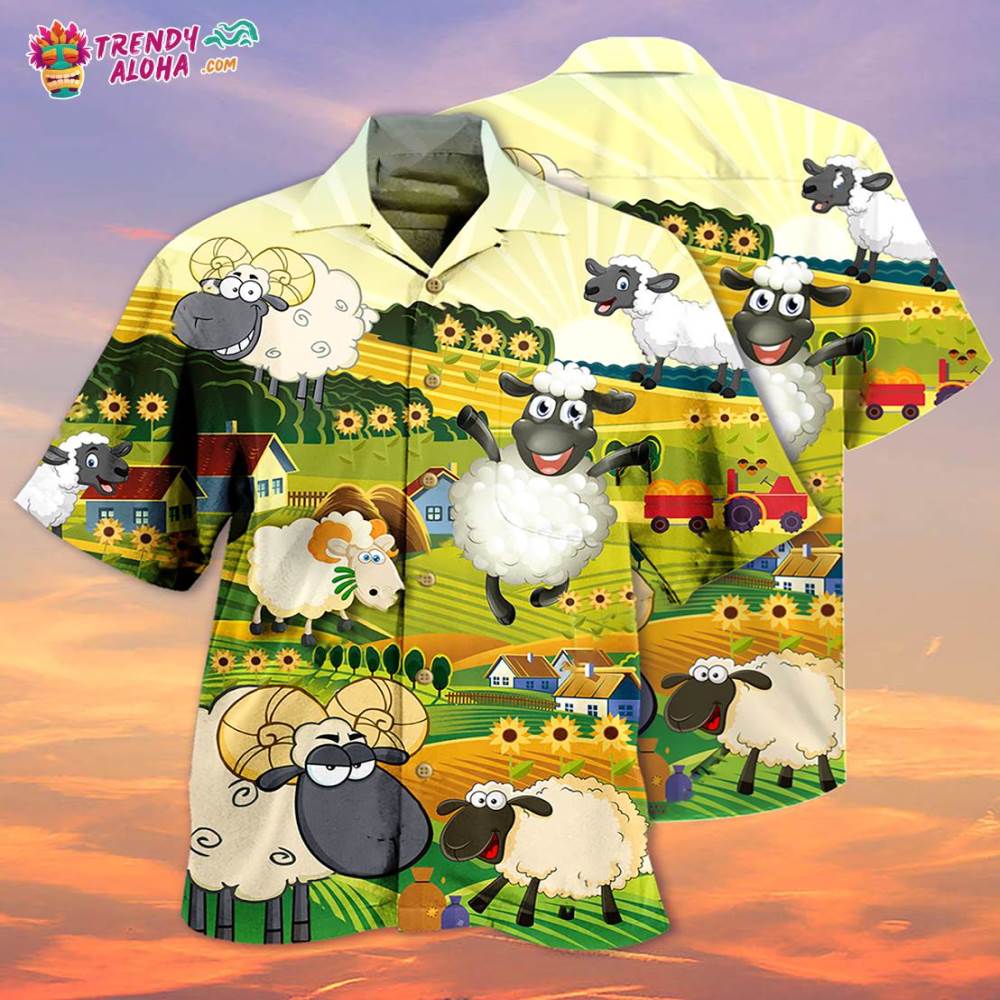 Sheep Happiness Sunflower Field Hawaiian Shirt – Trendy Aloha