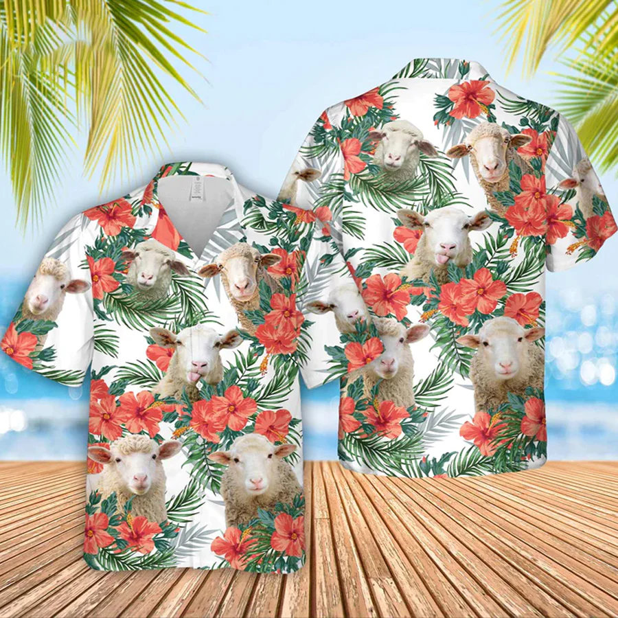 Sheep Hawaiian Flowers Trendy Hawaiian Shirt, Gift For Farm Clothing, Summer Gift For Men And Women