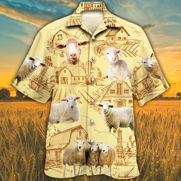 Sheep Lovers Farm Trendy Hawaiian Shirt, Farm Sheep Short Sleeve Hawaiian Aloha Shirt For Men, Women