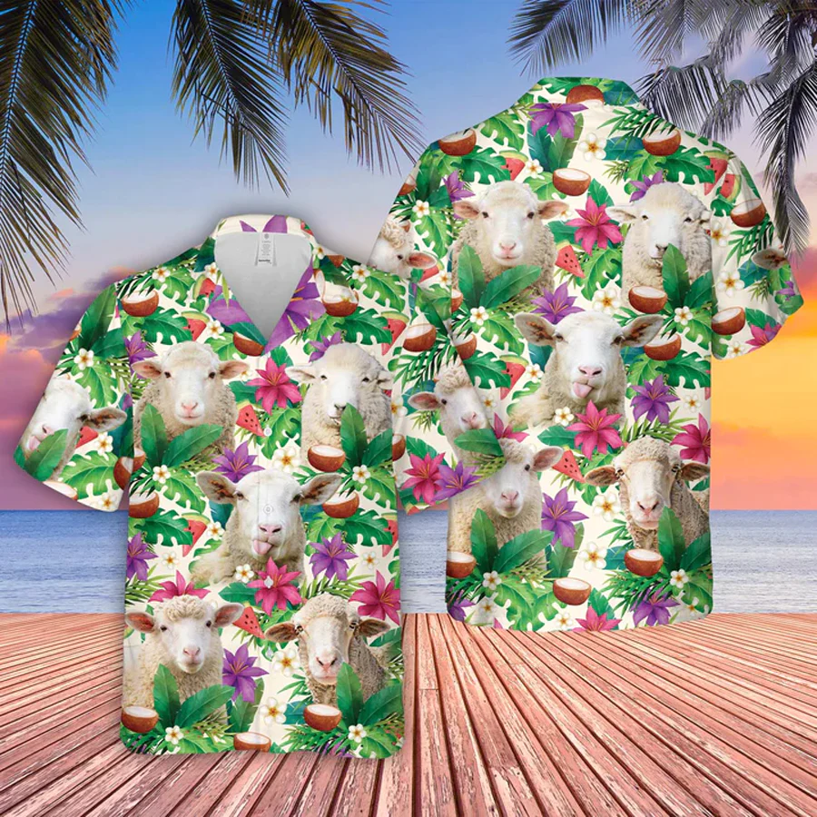 Sheep Summer Floral Trendy Hawaiian Shirt, Farm Lover Hawaii Shirt, Shirt For Men, Tropical Shirts, Gift For Him