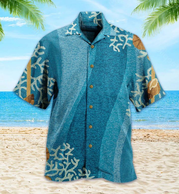 Shell And White Coral Blue Trendy Hawaiian Shirt 3D Summer Gifts