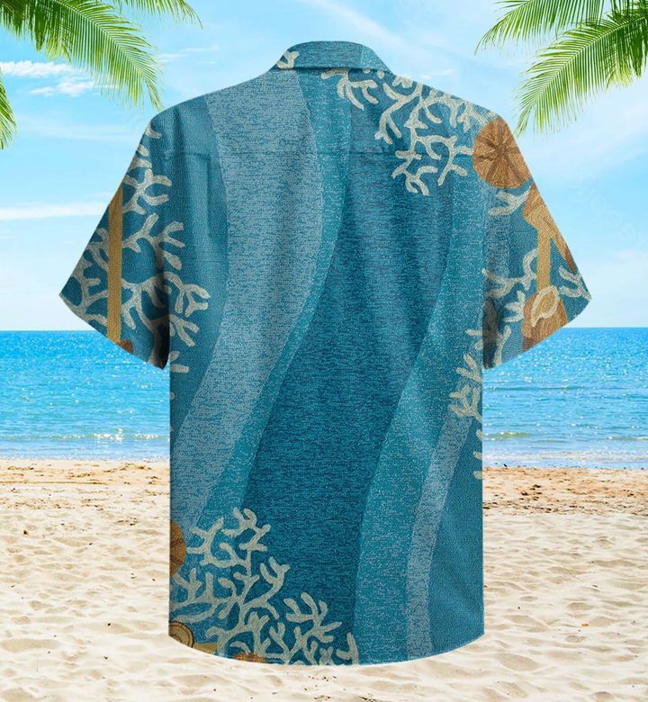 Shell And White Coral Blue Trendy Hawaiian Shirt 3D Summer Gifts