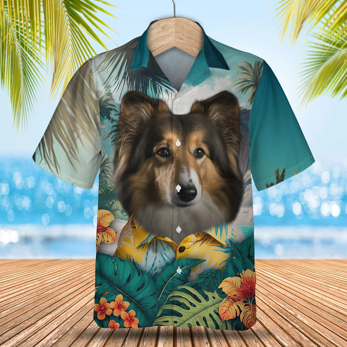 Shetland Graceful Shepherd In Distinct 3D Hawaiian Tropical Shirt Shetland Graceful Shepherd In Distinct 3D Hawaiian Tropical Shirt