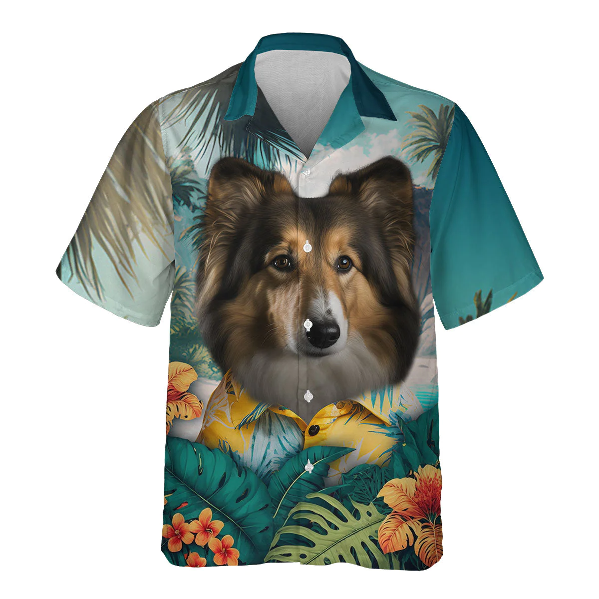 Shetland Graceful Shepherd In Distinct 3D Hawaiian Tropical Shirt