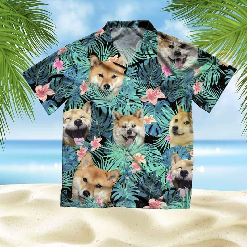 Shiba Inu Trendy Hawaiian Shirt, Dog Summer Leaves Trendy Hawaiian Shirt, Unisex Print Aloha Short Sleeve Casual Shirt Summer Gifts