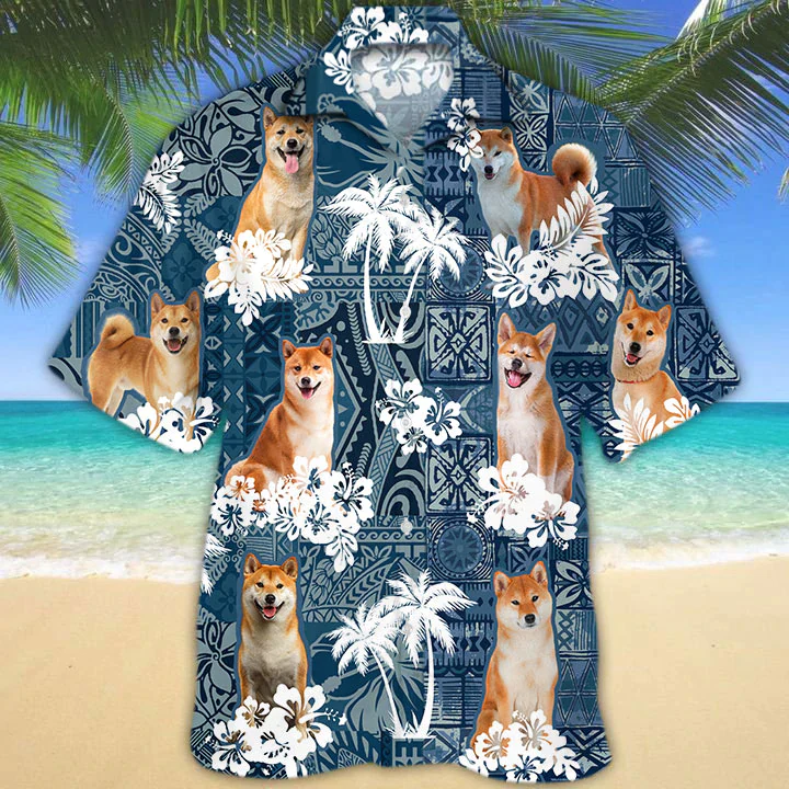 Shiba Inu Trendy Hawaiian Shirt, Flowers Aloha Shirt For Dog Lovers, Men’s Trendy Hawaiian Shirt, Women’s Trendy Hawaiian Shirt