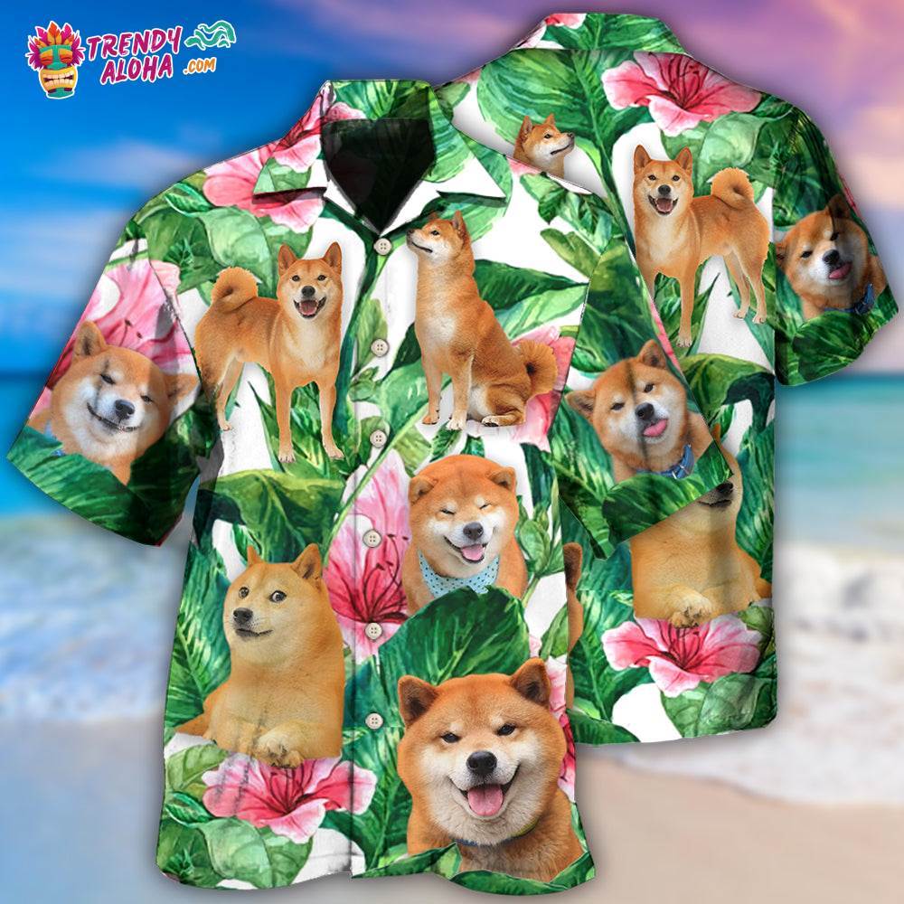 Shiba Inu Tropical Leaf Floral Style Hawaiian Shirt – Trendy Aloha