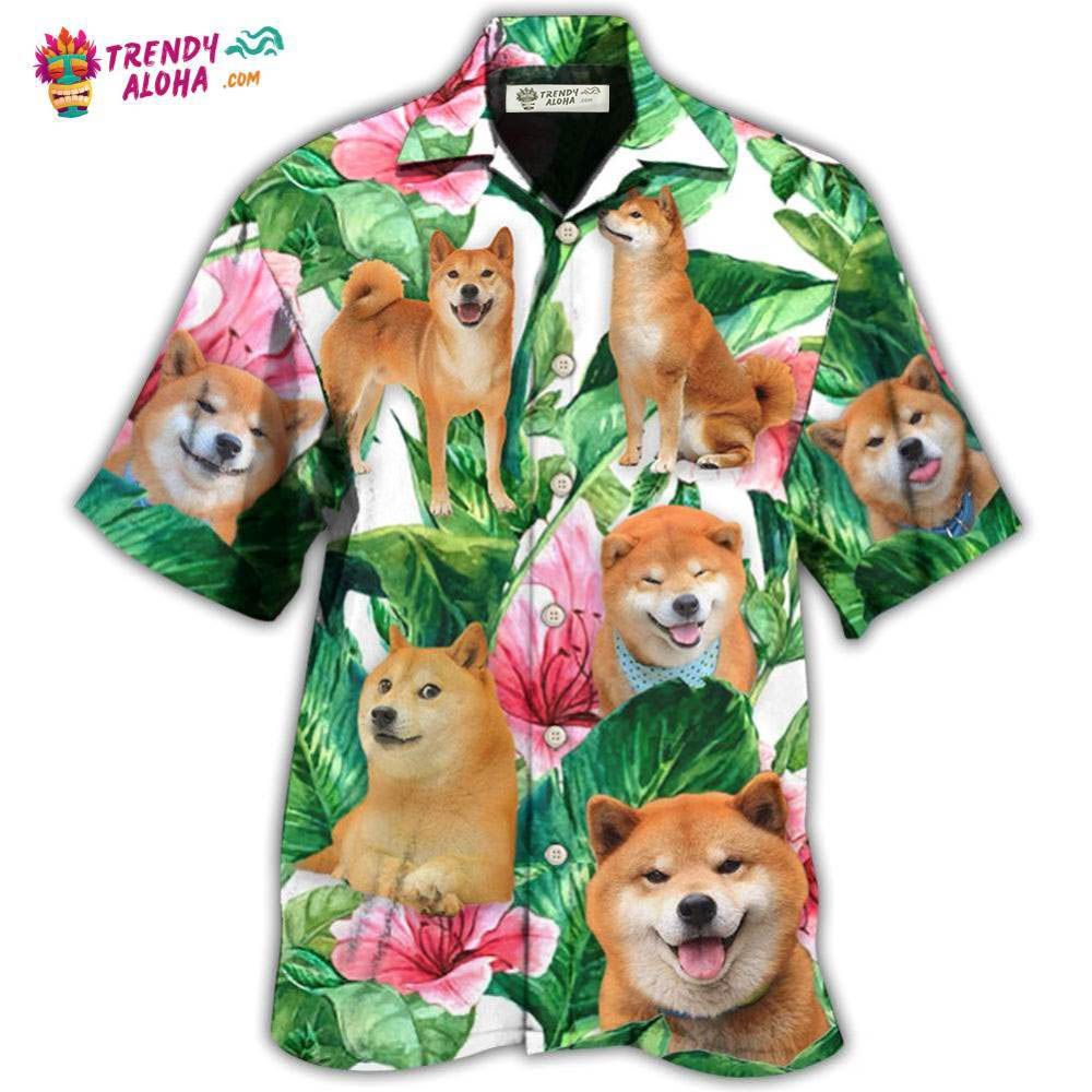 Shiba Inu Tropical Leaf Floral Style Hawaiian Shirt – Trendy Aloha