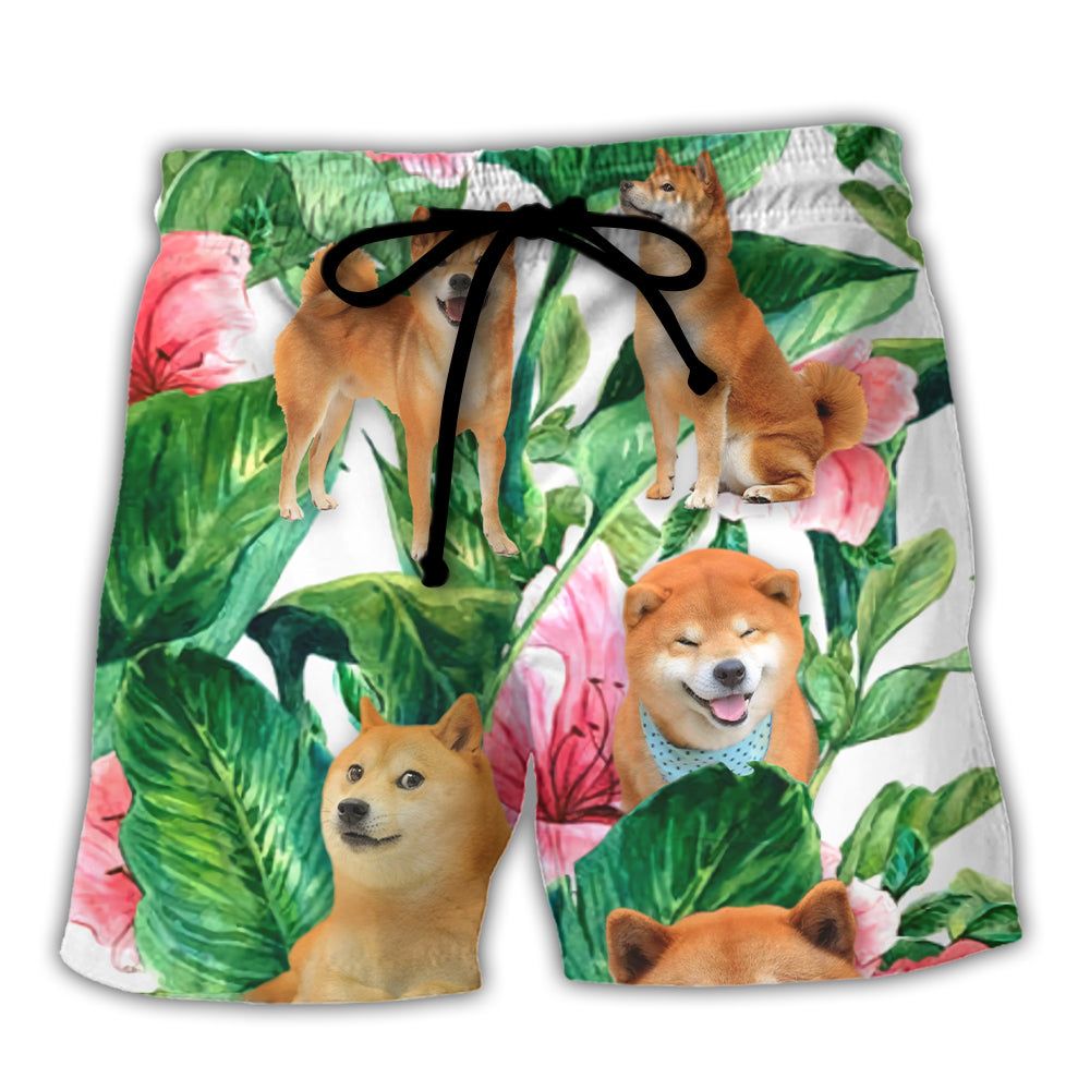 Shiba Inu Tropical Leaf Floral Style Trendy Aloha Hawaiian Beach Shorts Shiba Inu Tropical Leaf Floral Style Trendy Aloha Hawaiian Beach Shorts