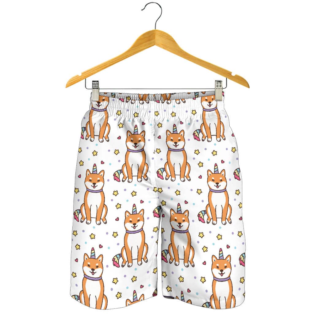 Shiba Inu Unicorn Costume Horn Colorful Tail Pattern For Men Women Kid Shorts
