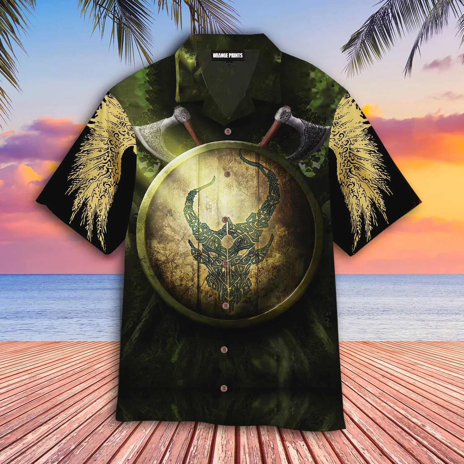 Shield Axe Raven Viking Hawaiian Shirt For